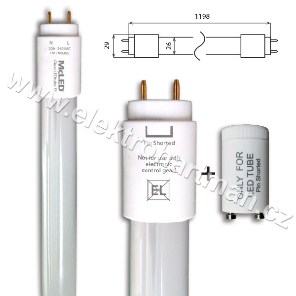 trubice Glass LEDtube T8 18W, 4000K, 1850 lm, 84 mA, Ra80, délka 1198mm /ML-331.005.89.0/  /***/