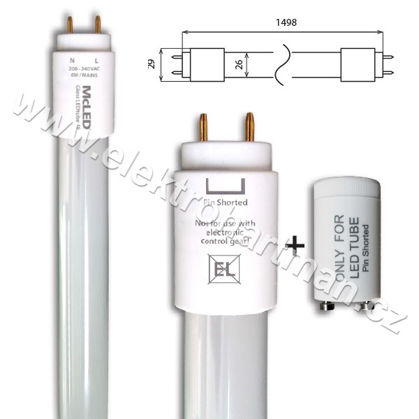 trubice Glass LEDtube T8 23W, 4000K, 2400 lm, 107 mA, Ra80, délka 1498mm /ML-331.008.89.0/  /***/