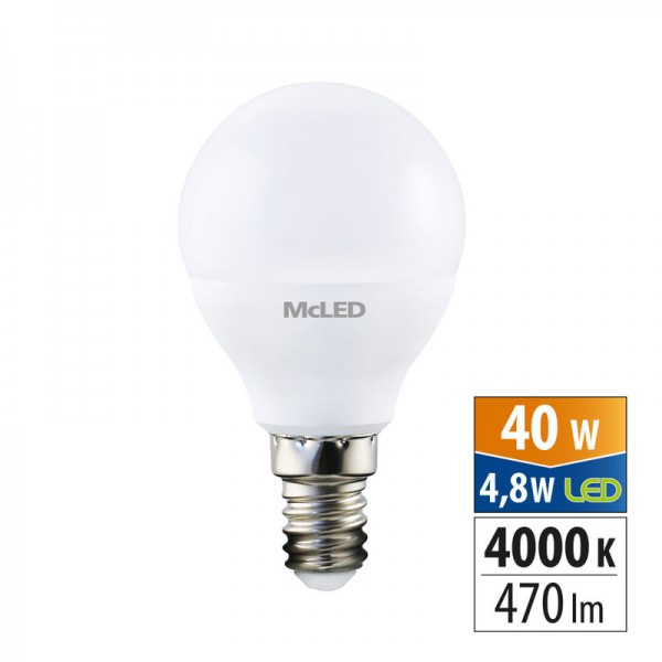 žárovka LED kapka 4,8W, E14, 4000K, CRI80, vyz. úhel 200°, ɸ use 360° 470lm /ML-324.038.87.0/