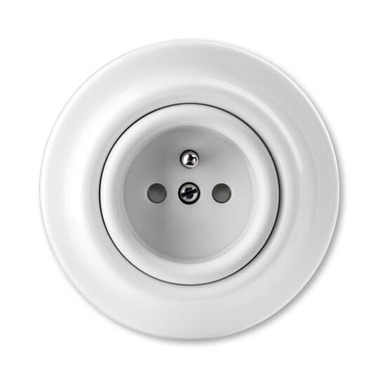 zásuvka s ochr.kolíkem DECENTO 5519K-C02357 bílá-porcelán, s clonkami