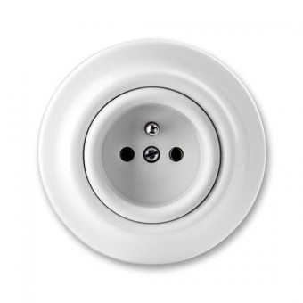 zásuvka DECENTO jednonásobná s ochranným kolíkem, s clonkami (typ 6619); bílá / bílá (porcelán) 6619K-C06357