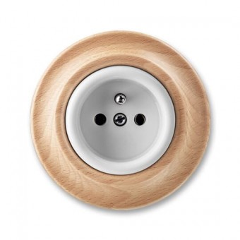 zásuvka DECENTO jednonásobná s ochranným kolíkem (typ 6619); bílá (porcelán) / přírodní buk 6619K-C06347 50