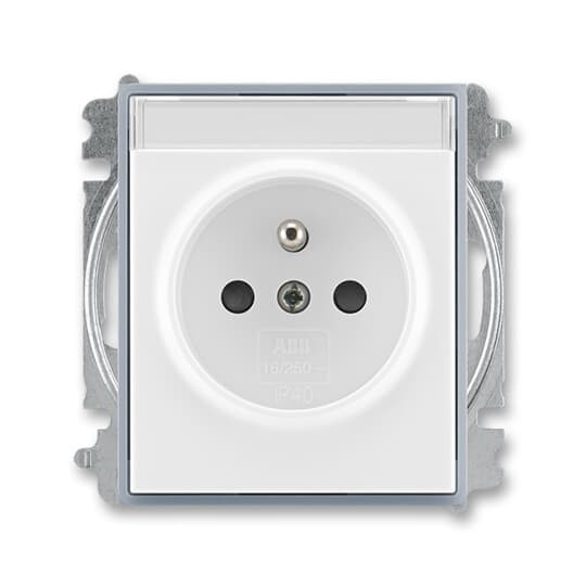 zásuvka jednonásobná s ochranným kolíkem, s clonkami, s popisovým polem (typ 6619); bílá / ledová šedá 6619E-A06352 04, design ELEMENT
