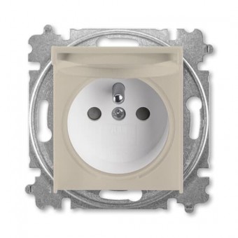 zásuvka jednonásobná s ochranným kolíkem, s clonkami, s víčkem (typ 6619); macchiato / bílá 6619H-A06397 18, design LEVIT