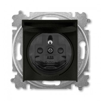zásuvka jednonásobná s ochranným kolíkem, s clonkami, s víčkem (typ 6619); onyx / kouřová černá 6619H-A06397 63, design LEVIT M
