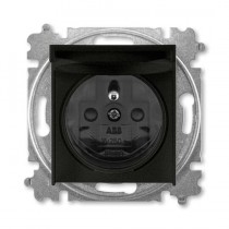 zásuvka jednonásobná s ochranným kolíkem, s clonkami, s víčkem (typ 6619); onyx / kouřová černá 6619H-A06397 63, design LEVIT M