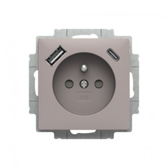 zásuvka 1násobná s kolíkem, s clonkami, s nabíjením 2x USB 5569T-A32357 244 greige, design ZONI
