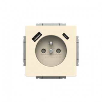 zásuvka 1násobná s kolíkem, s clonkami, s nabíjením USB-A, USB-C; slonová kost; 20 MUCB2USB-A-82-500 2CKA002017A1914, design FUTURE LINEAR