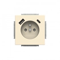 zásuvka 1násobná s kolíkem, s clonkami, s nabíjením USB-A, USB-C; slonová kost; 20 MUCB2USB-A-82-500 2CKA002017A1914, design FUTURE LINEAR