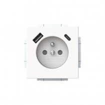 zásuvka 1násobná s kolíkem, s clonkami, s nabíjením USB-A, USB-C; mechová bílá; 20 MUCB2USB-A-884-500 2CKA002017A1918, design FUTURE LINEAR