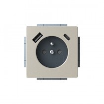 zásuvka 1násobná s kolíkem, s clonkami, s nabíjením USB-A, USB-C; ušlechtilá ocel; 20 MUCB2USB-A-866-500 2CKA002017A1920, design FUTURE LINEAR