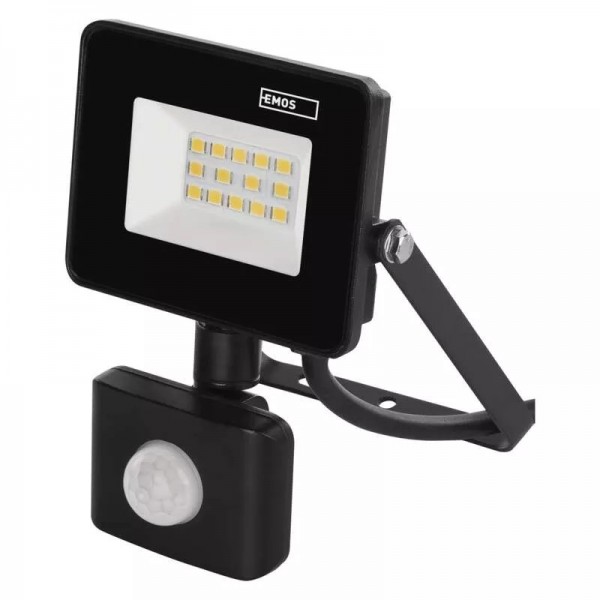 reflektor LED EMOS SIMPO 10,5W 900lm, 4000K NW, IP44, černá PIR senzor ZS2312