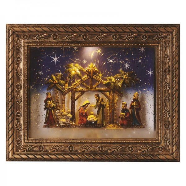LED vánoční obraz betlém, 19,3x24,3 cm, 4x AA, vnitřní, teplá bílá, časovač EMOS DCLW16