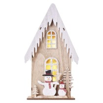 LED dekorace dřevěná – domek se sněhuláky, 28,5 cm, 2x AA, vnitřní, teplá bílá, časovač EMOS DCWW18