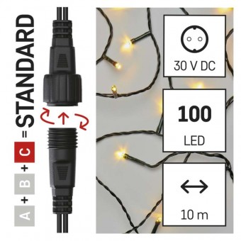Standard LED spojovací vánoční řetěz, 5 m, venkovní i vnitřní, teplá bílá EMOS D1AW02