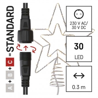 Standard LED spojovací vánoční hvězda, 28,5 cm, venkovní i vnitřní, teplá bílá, časovač EMOS D1ZW01
