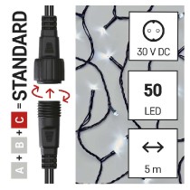 Standard LED spojovací vánoční řetěz, 5 m, venkovní i vnitřní, studená bílá, časovač EMOS D1AC02