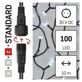 Standard LED spojovací vánoční řetěz, 10 m, venkovní i vnitřní, studená bílá, časovač EMOS D1AC03