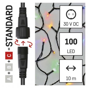 Standard LED spojovací vánoční řetěz, 10 m, venkovní i vnitřní, multicolor, časovač EMOS D1AM03