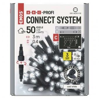 Profi LED spojovací řetěz černý – rampouchy, 3 m, venkovní, studená bílá, časovač EMOS D2CC01