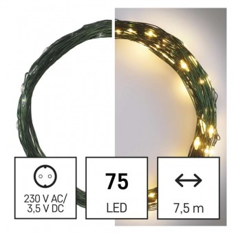 LED vánoční nano řetěz zelený, 7,5 m, venkovní i vnitřní, teplá bílá, časovač EMOS D3AW04