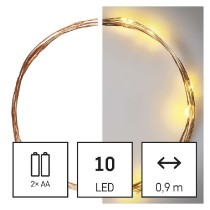 LED vánoční nano řetěz měděný, 0,9 m, 2x AA, vnitřní, teplá bílá, časovač EMOS D3AW06