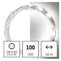 LED vánoční nano řetěz stříbrný, 10 m, venkovní i vnitřní, studená bílá, časovač EMOS D3AC01