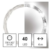 LED vánoční nano řetěz stříbrný, 4 m, venkovní i vnitřní, studená bílá, časovač EMOS D3AC02