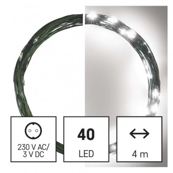 LED vánoční nano řetěz zelený, 4 m, venkovní i vnitřní, studená bílá, časovač EMOS D3AC03