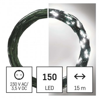 LED vánoční nano řetěz zelený, 15 m, venkovní i vnitřní, studená bílá, časovač EMOS D3AC05