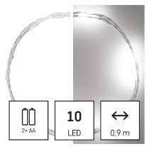 LED vánoční nano řetěz stříbrný, 0,9 m, 2x AA, vnitřní, studená bílá, časovač EMOS D3AC06