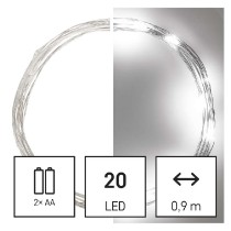 LED vánoční nano řetěz, 1,9 m, 2x AA, vnitřní, studená bílá, časovač EMOS D3AC07