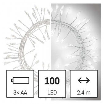 LED vánoční nano řetěz – ježek, 2,4 m, 3x AA, vnitřní, studená bílá, časovač EMOS D3FC01