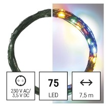 LED vánoční nano řetěz zelený, 7,5 m, venkovní i vnitřní, multicolor, časovač EMOS D3AM02