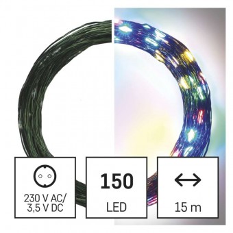 LED vánoční nano řetěz zelený, 15 m, venkovní i vnitřní, multicolor, časovač EMOS D3AM03