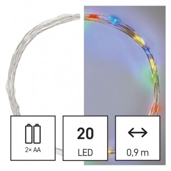 LED vánoční nano řetěz, 1,9 m, 2x AA, vnitřní, multicolor, časovač EMOS D3AM04