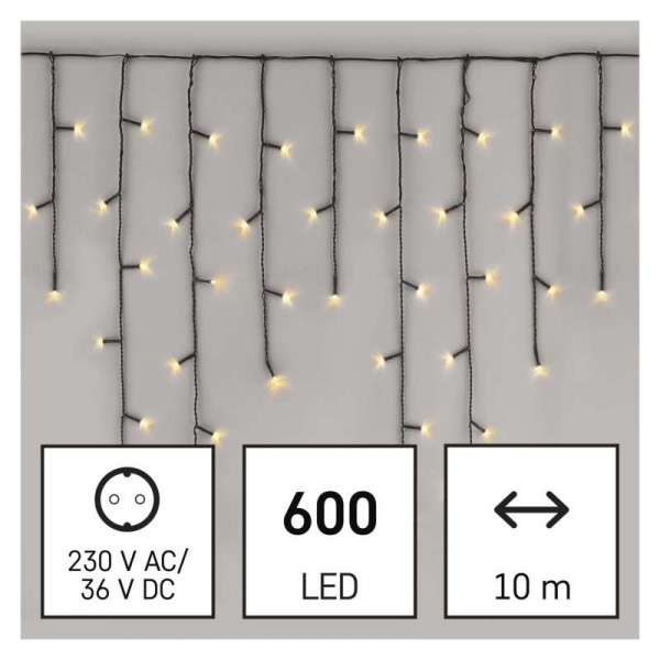 LED vánoční rampouchy, 10 m, venkovní i vnitřní, teplá bílá, programy EMOS D4CW03