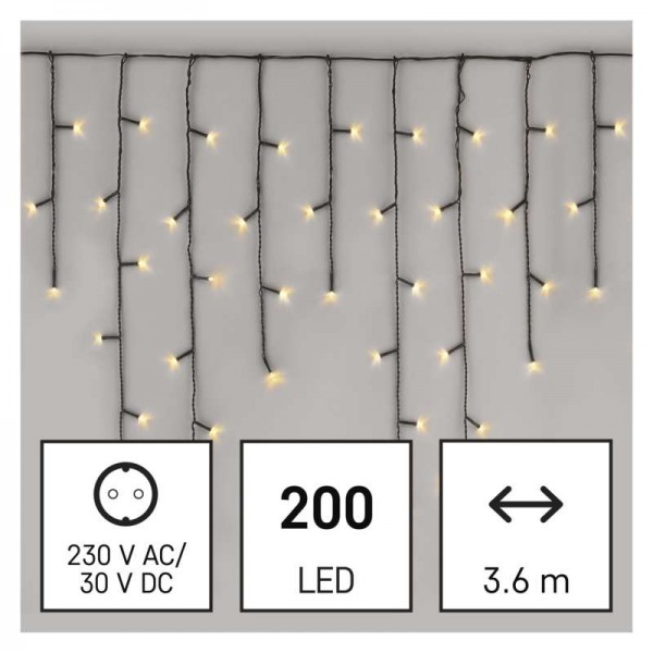 LED vánoční rampouchy, 3,6 m, venkovní i vnitřní, teplá bílá, programy EMOS D4CW01