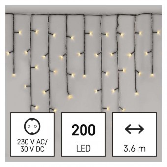 LED vánoční rampouchy, 3,6 m, venkovní i vnitřní, teplá bílá, programy EMOS D4CW01