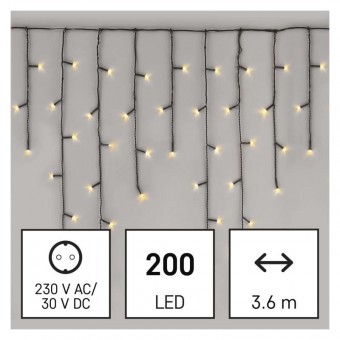 LED vánoční rampouchy, 3,6 m, venkovní i vnitřní, teplá bílá, programy EMOS D4CW01