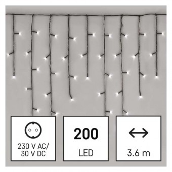 LED vánoční rampouchy, 3,6 m, venkovní i vnitřní, studená bílá, programy EMOS D4CC01