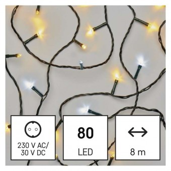 LED vánoční řetěz, 8 m, venkovní i vnitřní, teplá/studená bílá, časovač EMOS D4AN04
