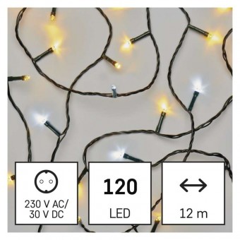 LED vánoční řetěz, 12 m, venkovní i vnitřní, teplá/studená bílá, časovač EMOS D4AN05