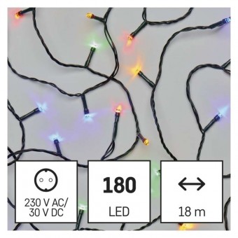 LED vánoční řetěz, 18 m, venkovní i vnitřní, multicolor, časovač EMOS D4AM04
