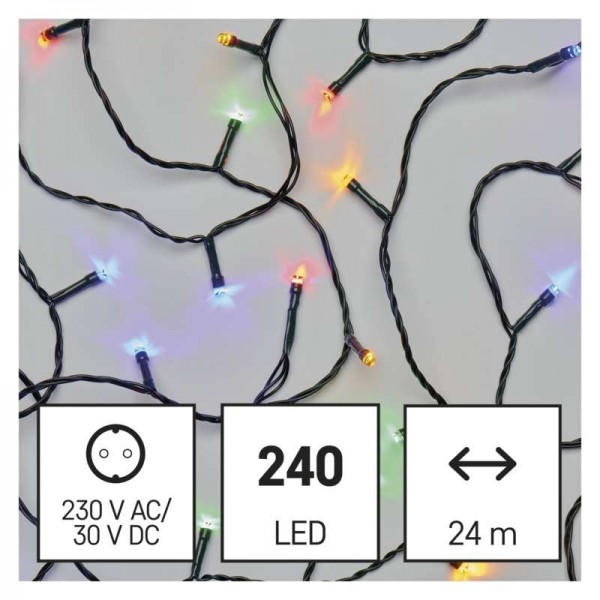 LED vánoční řetěz, 24 m, venkovní i vnitřní, multicolor, časovač EMOS D4AM05