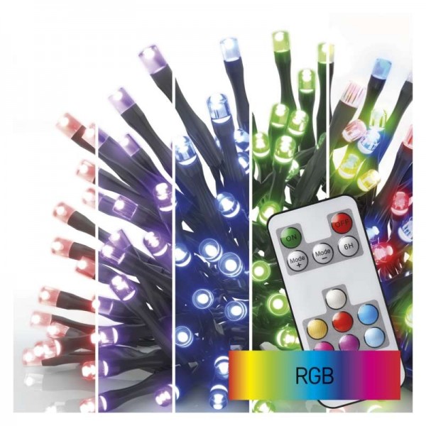 LED vánoční řetěz, 16 m, venkovní i vnitřní, RGB, ovladač, programy, časovač EMOS D4AA04