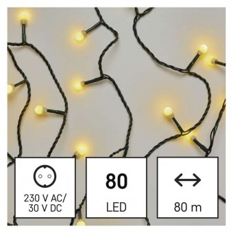 LED vánoční cherry řetěz – kuličky, 8 m, venkovní i vnitřní, teplá bílá, časovač EMOS D5AW02
