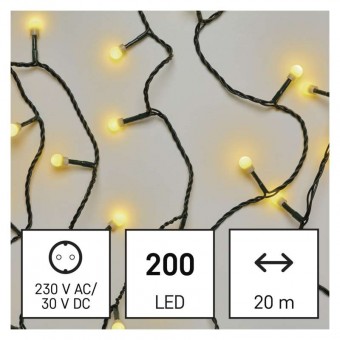 LED vánoční cherry řetěz – kuličky, 20 m, venkovní i vnitřní, teplá bílá, časovač EMOS D5AW03