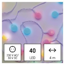LED světelný cherry řetěz – kuličky 2,5 cm, 4 m, venkovní i vnitřní, multicolor, časovač EMOS D5AM01
