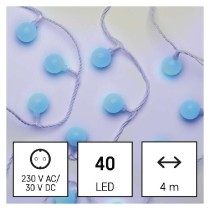 LED světelný cherry řetěz – kuličky 2,5 cm, 4 m, venkovní i vnitřní, modrá, časovač EMOS D5AB01